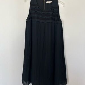 Ann Taylor LOFT Black Pleated Scoop Neck Midi Dress